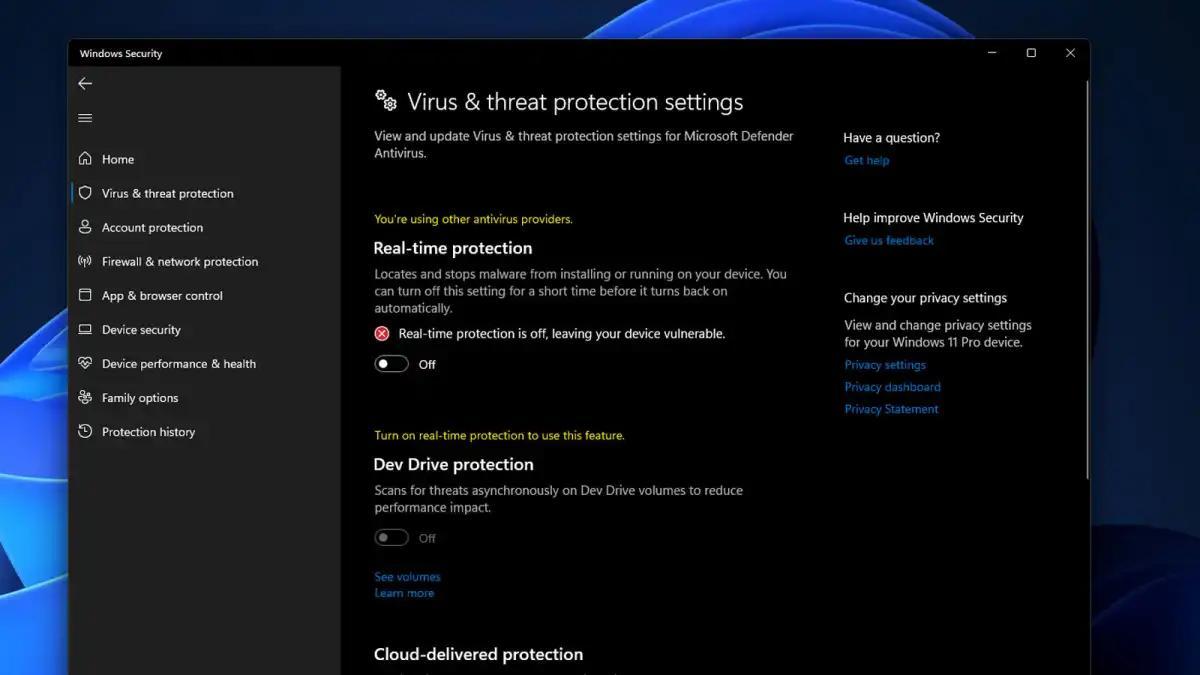 Windows Security-ის პარამეტრები