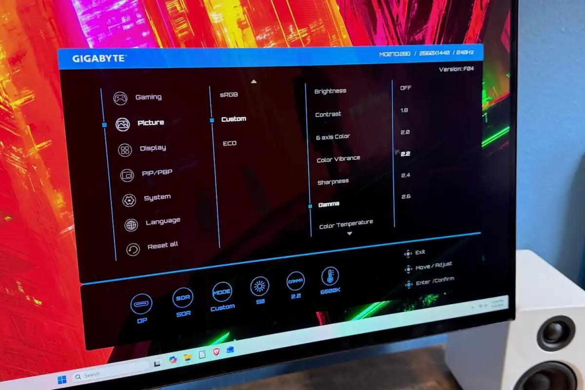 Gigabyte MO27Q28G Ports and OSD Controls