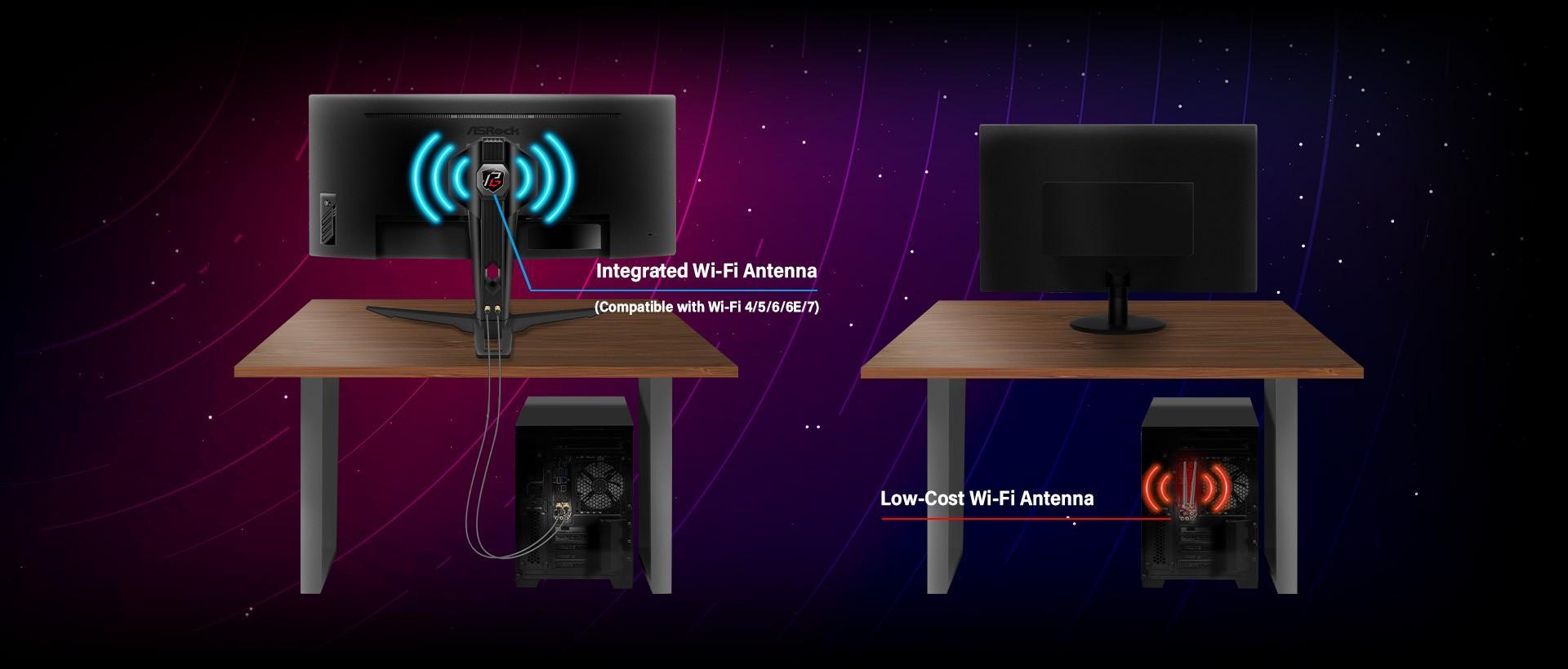 ASRock Phantom Gaming WiFi ანტენა მონიტორის სადგამში